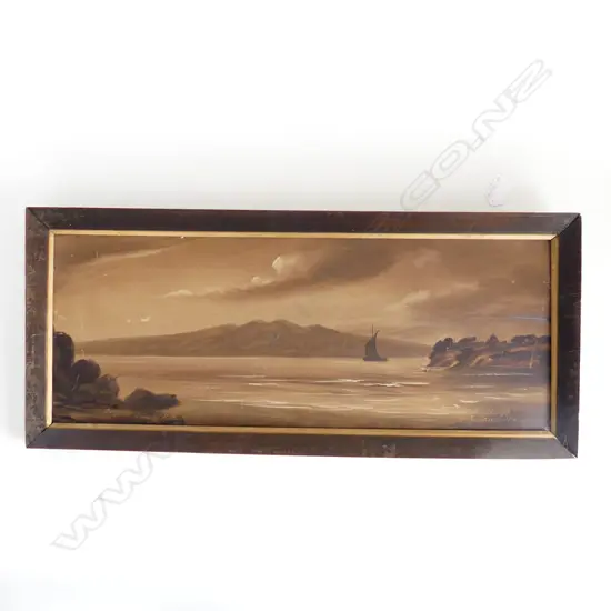 PAUL WREN, RANGITOTO FROM ST HELIERS, OIL ON BOARD, SIGNED, 600 X 230mm