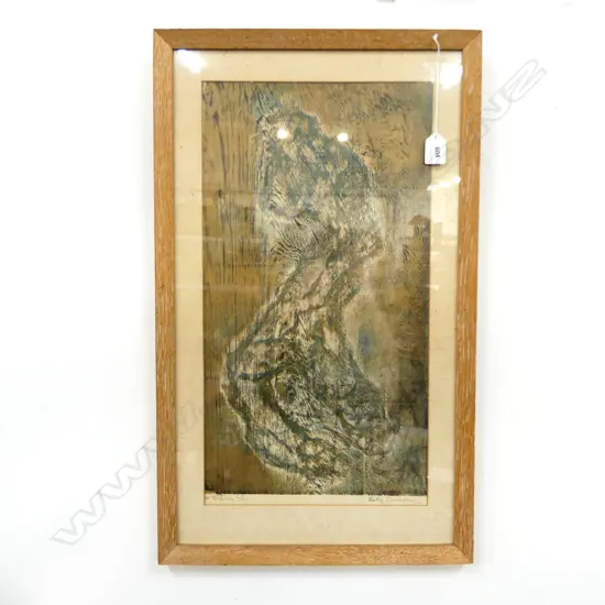 BETTY CURNOW (1911-2005) ABSTRACT WOOD BLOCK PRINT, 1964 520x275mm