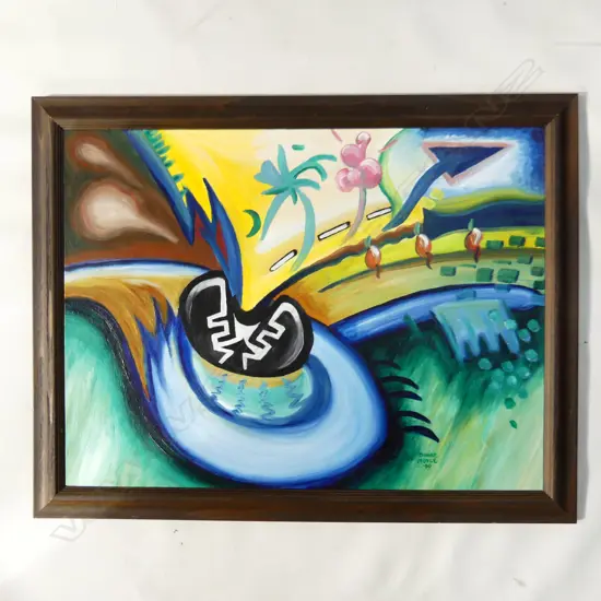 DUANE MOYLE ABSTRACT OIL ON BOARD '99 455x605mm