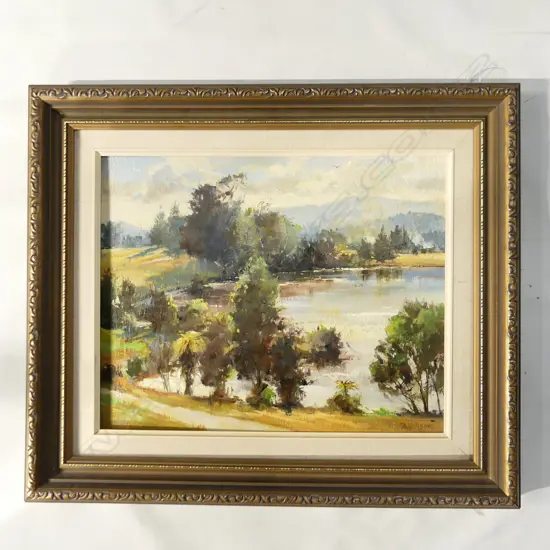 DON R. NEILSON (NZ 1924-2013) LAKE LANDSCAPE, OIL ON BOARD 395x495mm