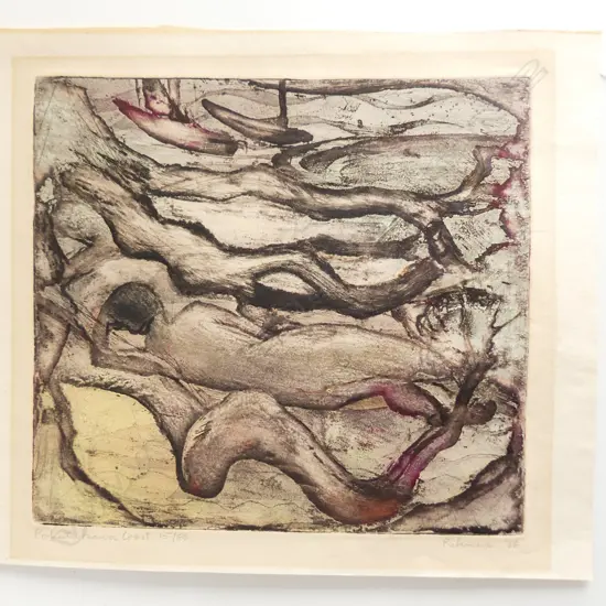 ALISON PICKMERE (1909-1971) 1966 NUMBERED ETCHING POHUTUKAWA COAST SIGNED. 360 x 410mm
