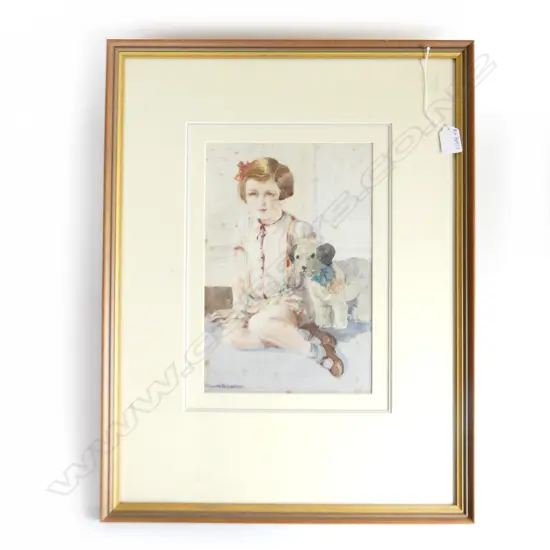 GWYNETH RICHARDSON (1896-1980), GIRL w. TOY DOG, W/C C.1930 320x210mm foxing