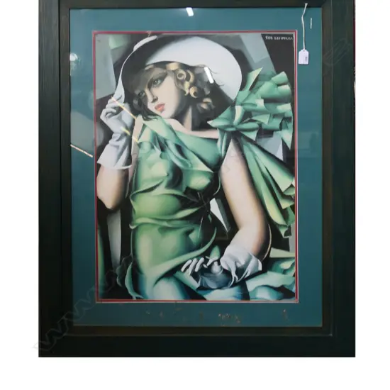 TEMARA LEMPICKA PRINT 'YOUNG LADY WITH GLOVES' 1930 675x500mm - bugs in frame