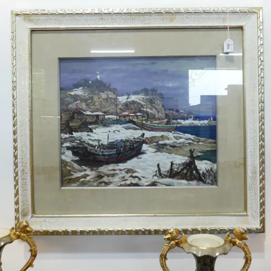  COASTAL SCENE OIL ON CANVAS 340X440MM 