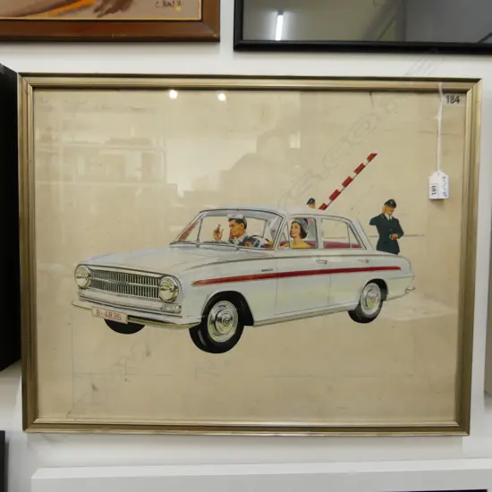 ORIGINAL GOUACHE ON PAPER AUTOMOBILE ILLUSTRATION FOR CAR MAGAZINE; 1960s VAUXHALL VX 4/90 450x575mm