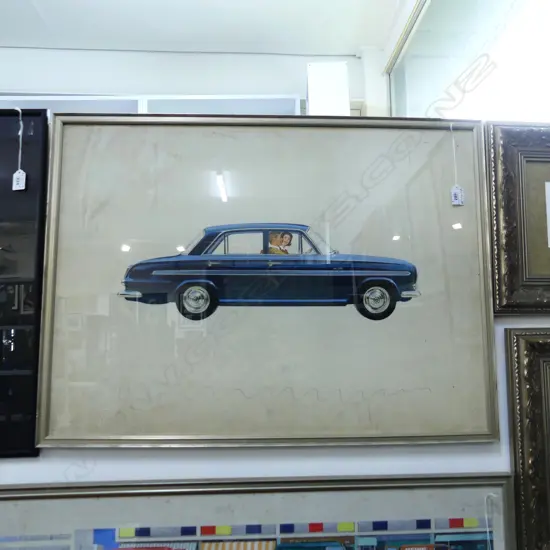 ORIGINAL GOUACHE ON PAPER AUTOMOBILE ILLUSTRATION FOR CAR MAGAZINE; 1960S VAUXHALL VICTOR 535x740mm