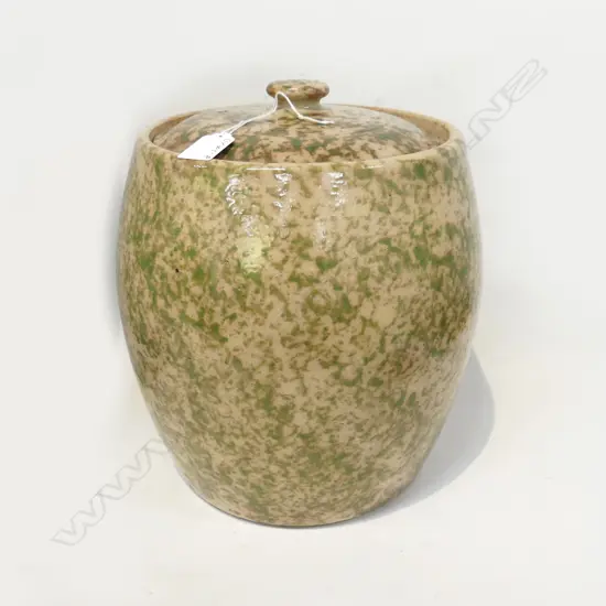 NZ COLONIAL TIMARU POTTERIES LIDDED STORAGE POT (POTATOES) H.300mm hair crack maker's mark to base
