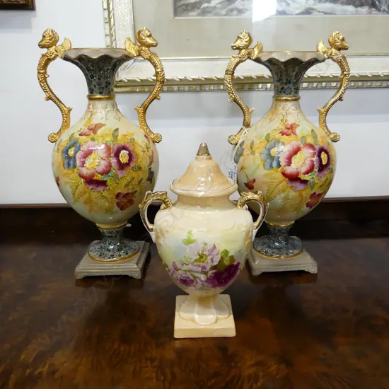 PR VICTORIAN VASES H.380mm + LIDDED URN...