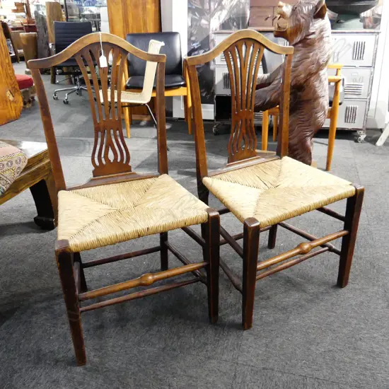 PR ANTIQUE DINING CHAIRS - RUSH SEATS