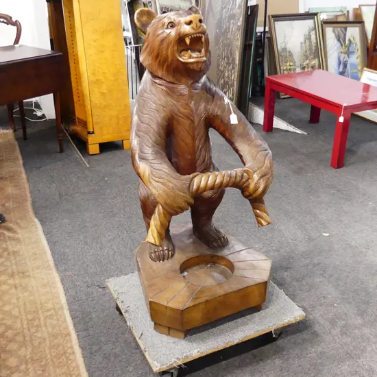 BLACK FOREST STYLE HARDWOOD BEAR STICK / UMBRELLA STAND H. 1120MM