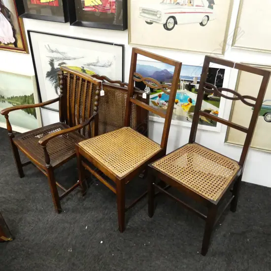3 CHAIRS w. CANED SEATS (PR + 1) + FIRE SCREEN W.740mm