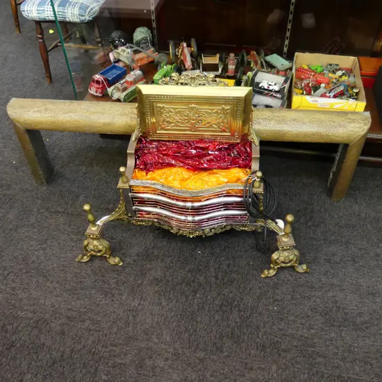 ORNATE FAUX FIRE PLACE FAN HEATER + COPPER SURROUND