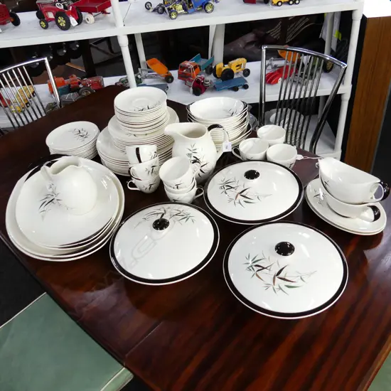 ROYAL DOULTON PART DINNERSET 'BAMBOO' PATTERN  D.6446 AND TWO DOULTON JUGS 