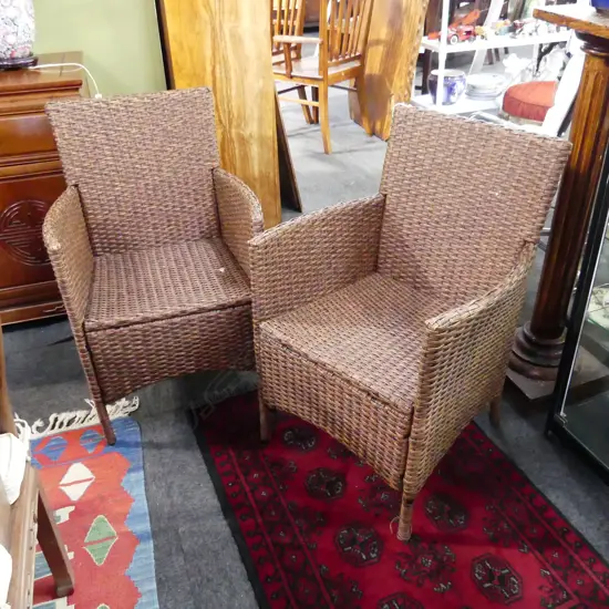 PR WOVEN PLASTIC OUTDOOR CHAIRS (CUSHIONS NOT PICTURED)