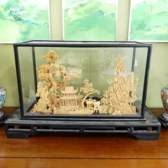 ORIENTAL CORK LANDSCAPE IN DISPLAY CASE (AF) W.650mm
