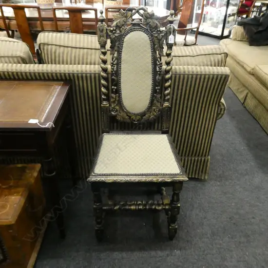 GOLD PAINTED CARVED OAK JACOBEAN TYPE CHAIR 