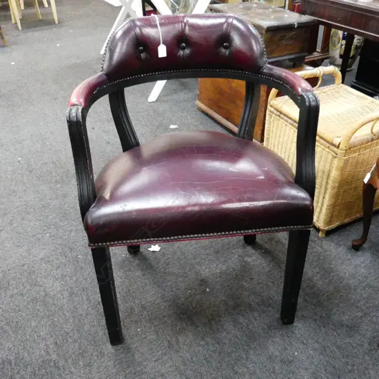 DARK RED LEATHER TUB CHAIR - some scratches