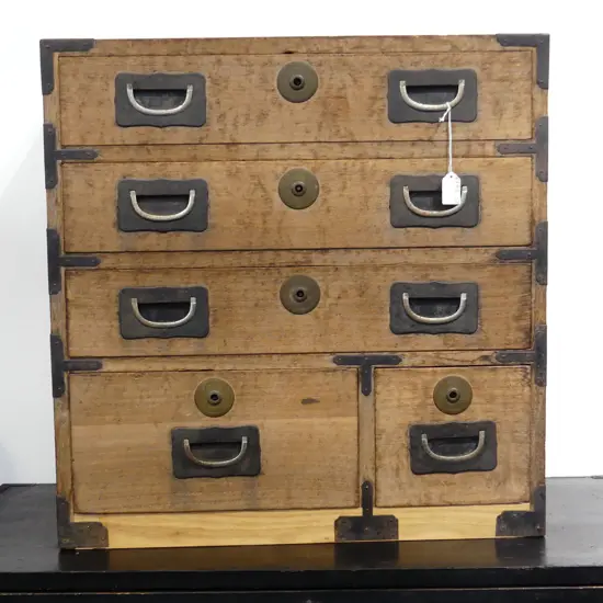 OLD JAPANESE COLLECTOR'S/BEDSIDE CABINET. FIVE DRAWER. 580X590mm