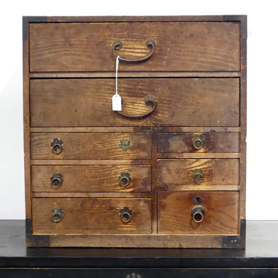 OLD JAPANESE COLLECTOR'S/BEDSIDE CABINET. EIGHT DRAWER. 490X510mm