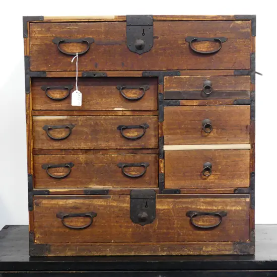 OLD JAPANESE COLLECTOR'S/BEDSIDE CABINET. EIGHT DRAWER. 570X545mm