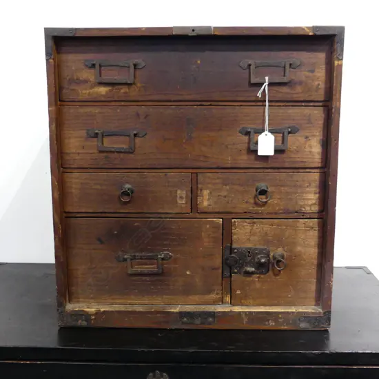 OLD JAPANESE COLLECTOR'S/BEDSIDE CABINET. FIVE DRAWER 485X550mm