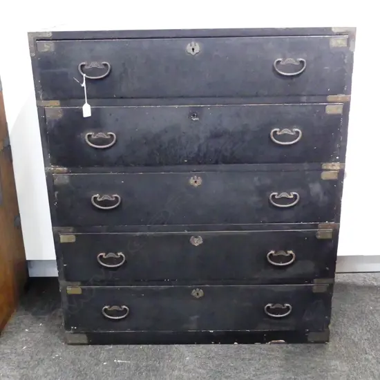 OLD JAPANESE TANSU CHEST. FIVE FULL WIDTH DRAWERS. 888X1010mm