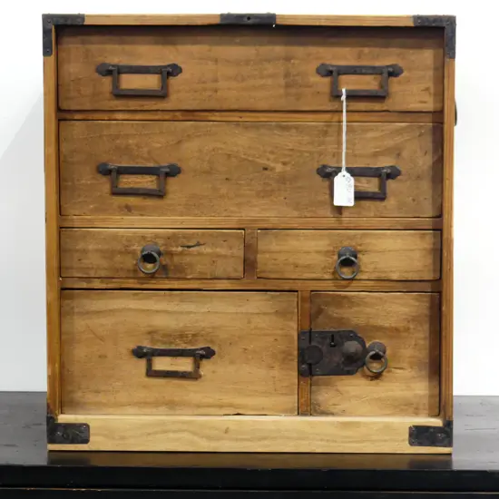 OLD JAPANESE COLLECTOR'S/BEDSIDE CABINET. FOUR DRAWER. 435X470mm