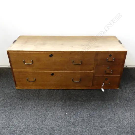 OLD JAPANESE TANSU CHEST FIVE FULL WIDTH DRAWERS. 1190X490