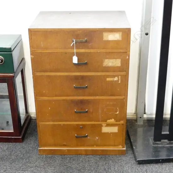 OLD JAPANESE TANSU CHEST. FIVE FULL WIDTH DRAWERS. 480X470mm