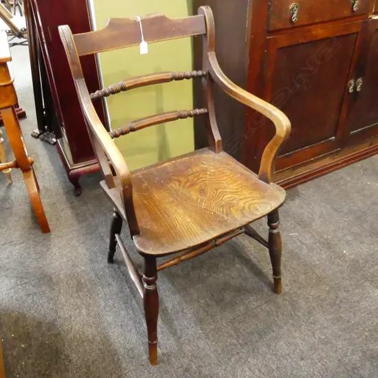ANTIQUE WOODEN ARMCHAIR - SEAT REPAIRED