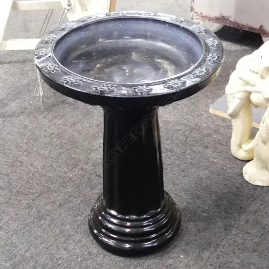 BIRD BATH, BLACK GLAZE H.500mm / 400mm dia