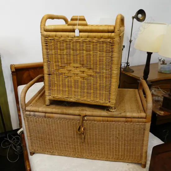  2 WOVEN CANE CHESTS 