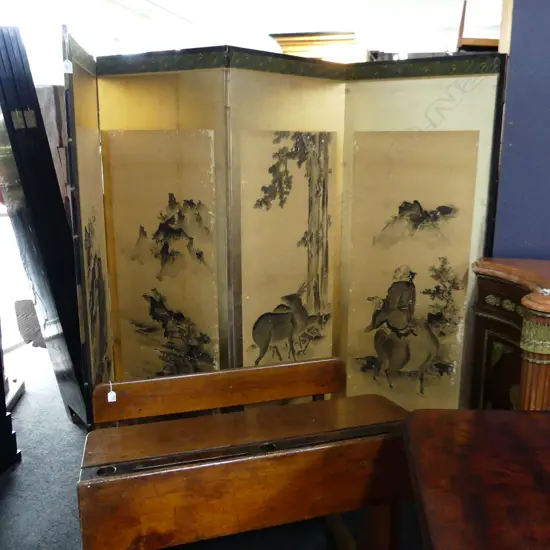JAPANESE 19thC HAND PAINTED FOLDING 6 PANEL SCREEN DEPICTING CHINESE TALES...