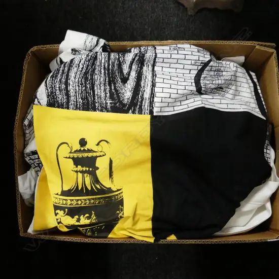 ANNA MILES, THREE CURTAINS THREE CUSHIONS, 1991, FABRIC & DACRON FILLING