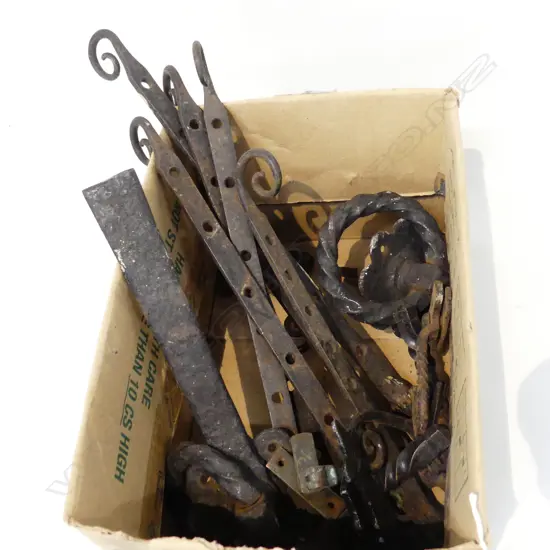 BOX LOT HARDWARE; FORGED IRON ETC