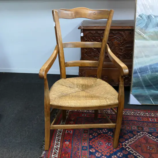 MID 19thC FRENCH ARMCHAIR, WOVEN RUSH SEAT
