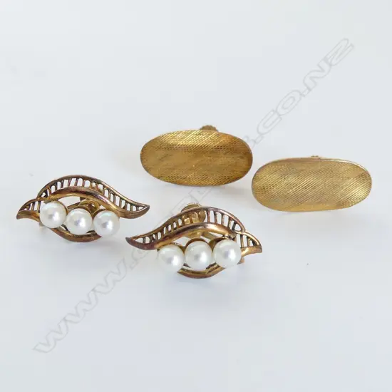 2PRS 14CT GOLD EARINGS 1PR WITH CULTURED PEARLS 7GRMS