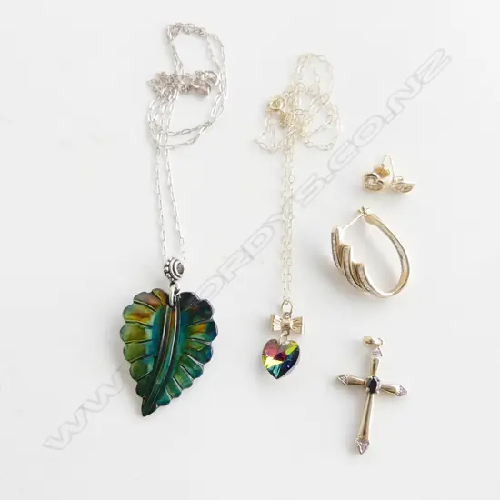 ASST. GOLD JEWELLERY; 14CT EARRING 2.3 GRAMS, 9CT CROSS, NECKLACE, PR EARRINGS 3.0 GRAMS 925 NECKLACE