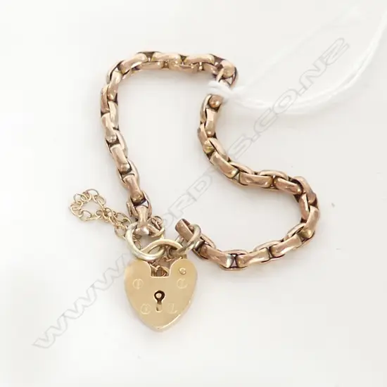 c1900 9ct ROSE GOLD CHILDS BRACELET 9ct heart clasp 2 rings not gold 4.5gms