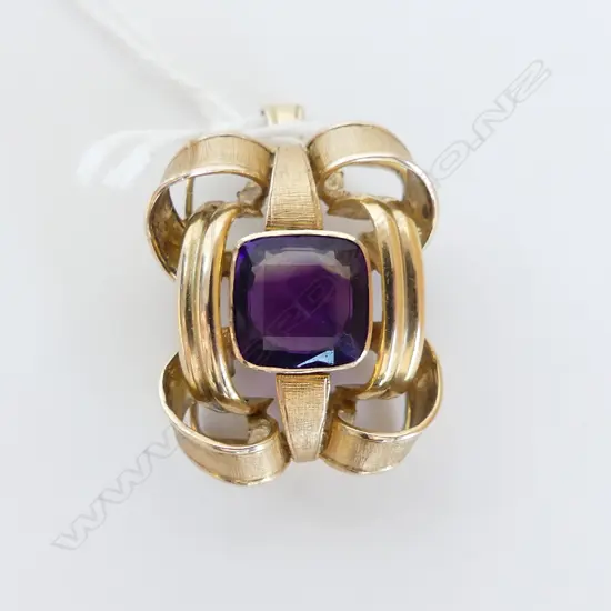 14CT GOLD AMYTHIST PENDANT BROOCH 5,4GRMS