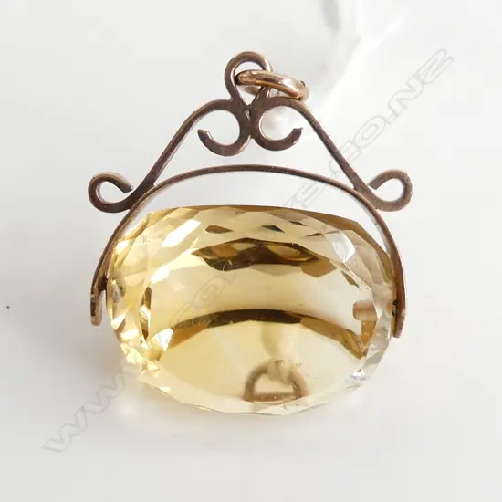 C1900 EDWARDIAN 9CT GOLD & CITRINE FOB SPINNER 9.6gms