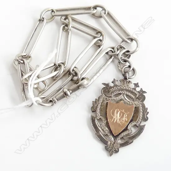 SILVER ALBERT CHAIN rail link w medallion 27gms