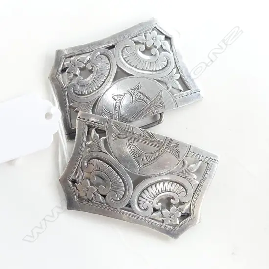 Frank Grady (Wellington) silver 2 PCE BUCKLE 'CK' initials C-scolls 'F.G' MARKED 40gms