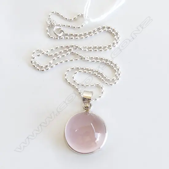 925 SILVER SET ROSE QUARTZ PENDANT & CHAIN