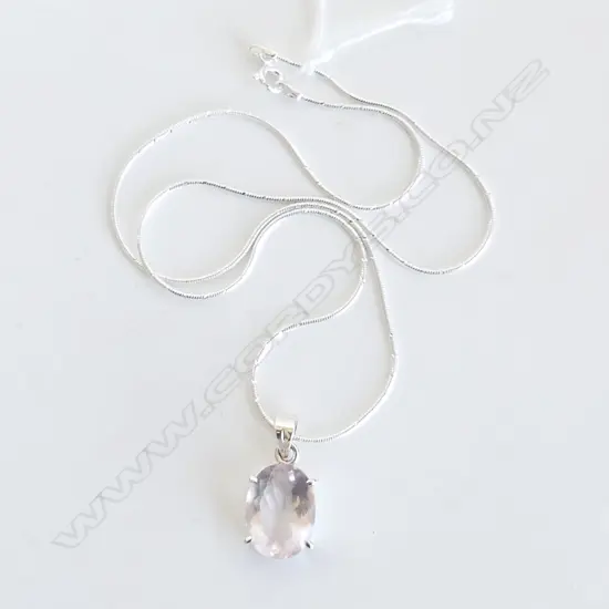 925 SILVER SET ROSE QUARTZ PENDANT & CHAIN