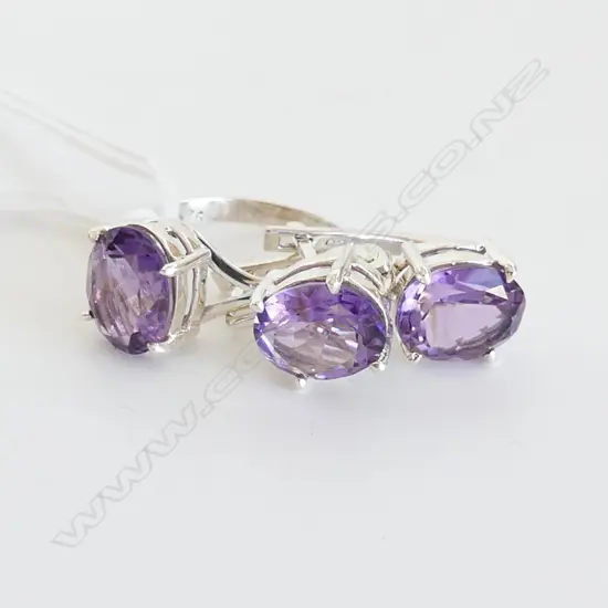 3 PC SET; AMETHYST & 925 SILVER SET RING & EARRINGS 