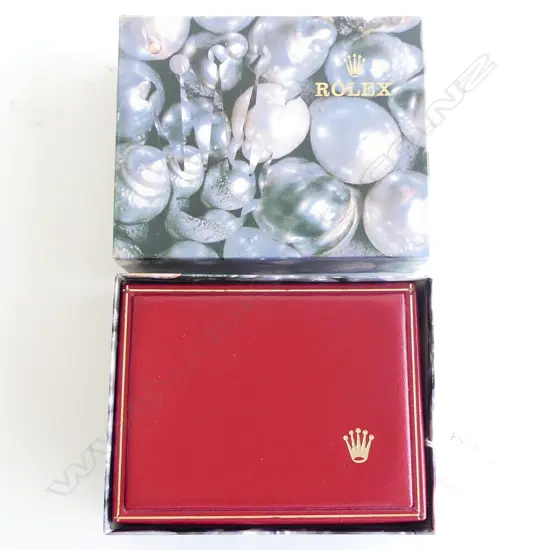 ROLEX RED LEATHER BOX, WALLET & CUSHION, BOXED W.140mm