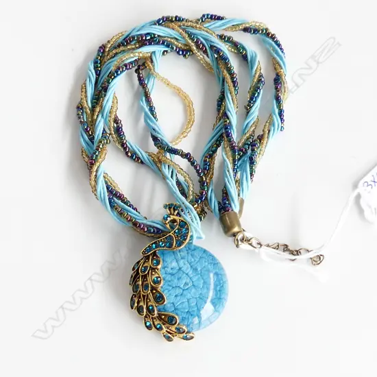 BOHEMIAN BEAD, ROPE & GEM SET PEACOCK PENDANT 