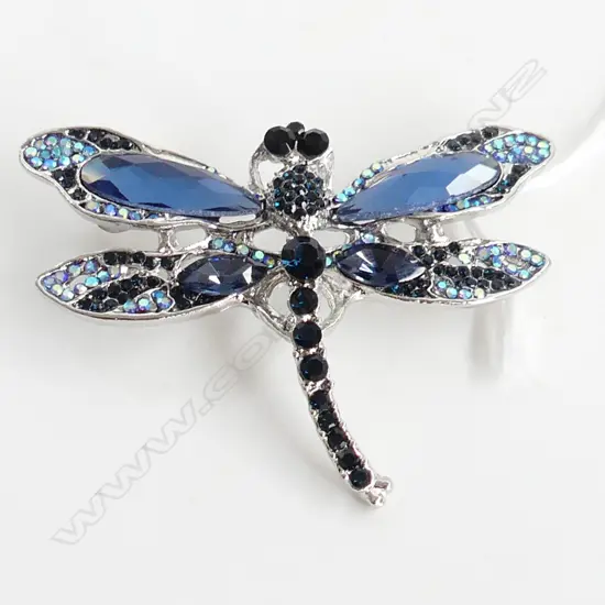 SILVER PLATED LG GEM SET DRAGONFLY BROOCH 
