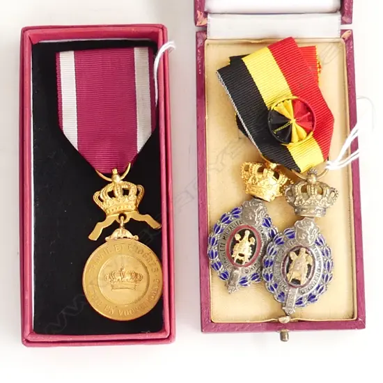 3 BELGIAN MEDALS; 2 LABOUR + ORDER OF THE CROWN, BOXED